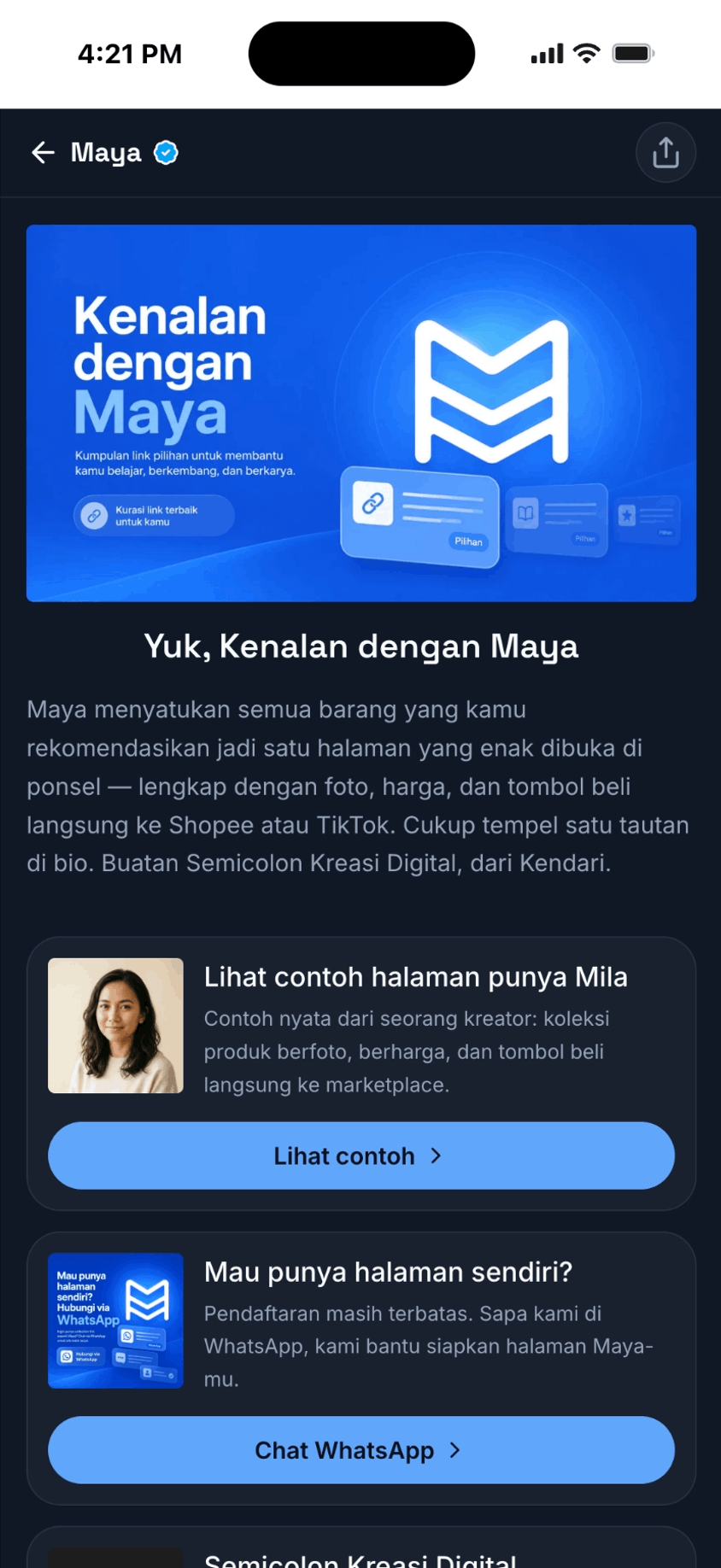 Koleksi 'Yuk, Kenalan dengan Maya' bertema Malam: latar gelap dengan aksen biru.